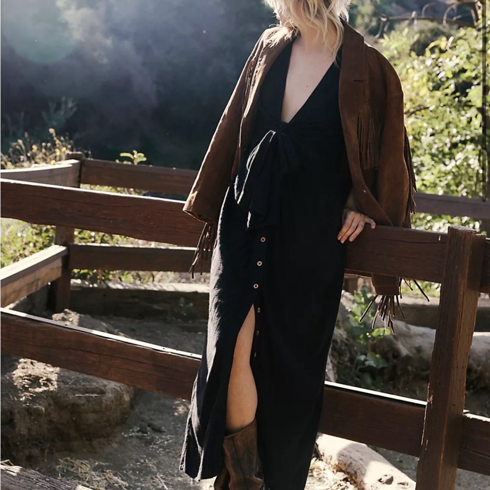 Free People Vintage Summer Black Midi Dress